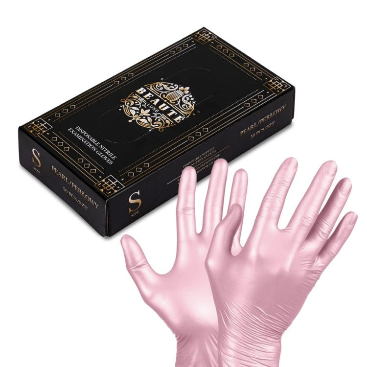 Rękawiczki jednorazowe nitrylowe diagnostyczne i ochronne Beaute Luxe perłowe 50 szt